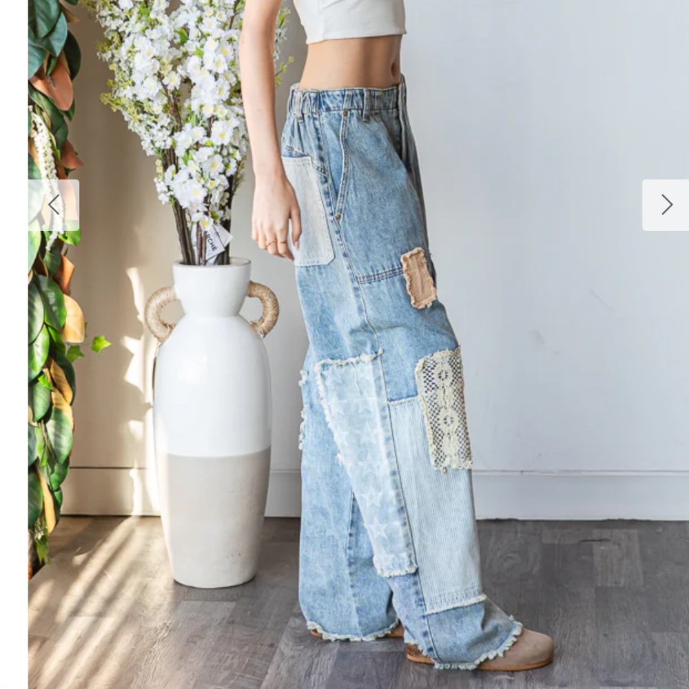 Oli & Hali Light Blue Patchwork Straight Leg Jeans - Picture 3 of 8